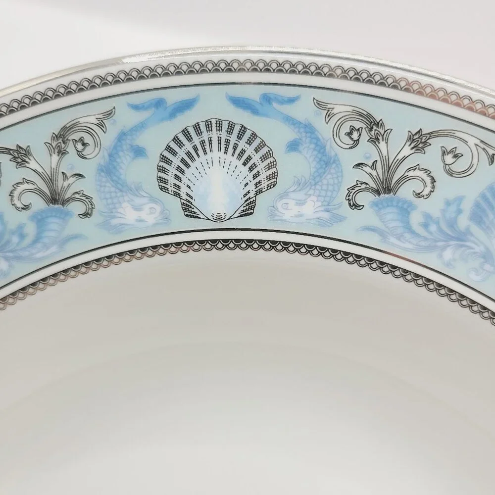 Wedgwood Dolphins Blue Rim Soup Bowl New with Tags Replacement Nautical Silver - Picture 3 of 9